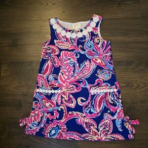 Lilly Pulitzer XS Girls Blue Pink Paisley Print Knit Shift Dress Preppy
